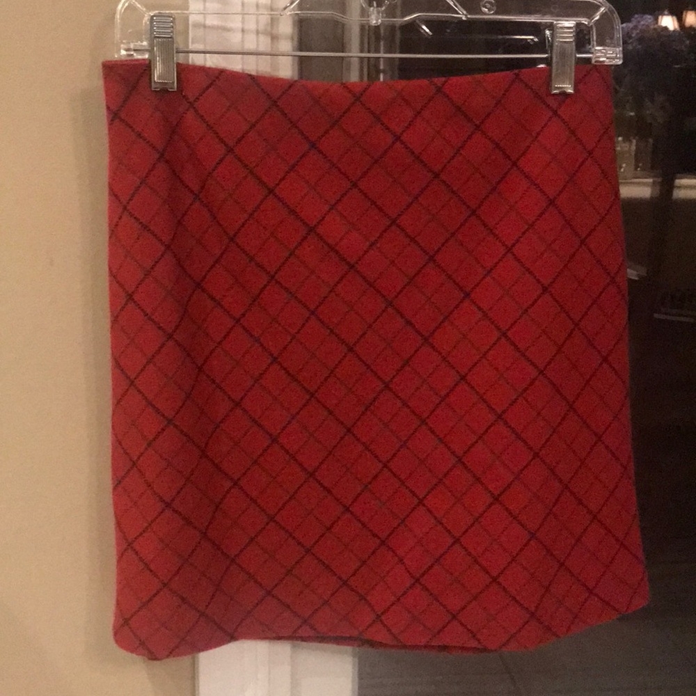J Crew 100% Wool red plaid skirt
